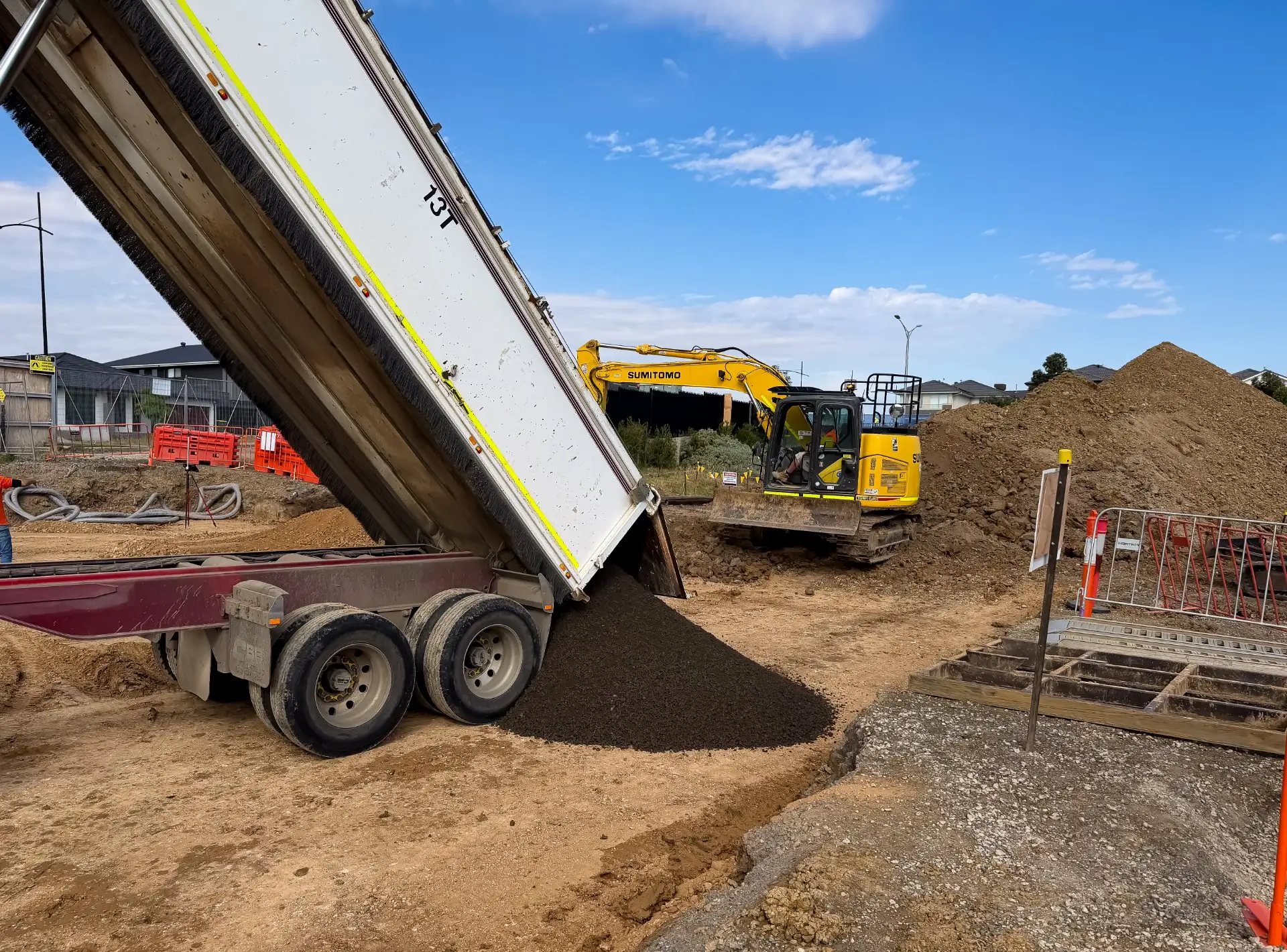 Tipper delivering material on an NXT Quarry supplied civil site